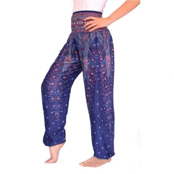Banjamth Blue Peacock Lightweight Soft Gypsy Festival Abstract Bohemian Women’s - Picture 1 of 14